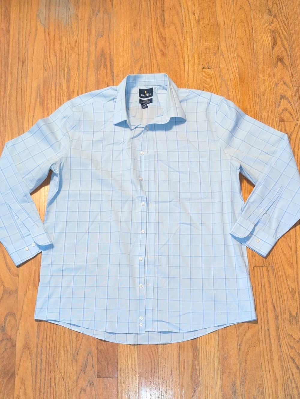 Stafford Light Blue Windowpane Dress Shirt - Button-Front Spread Collar